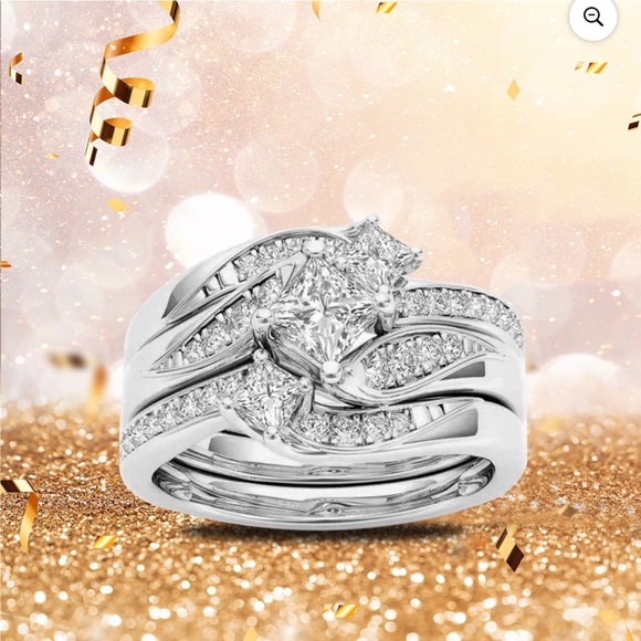 Micro-inlaid Round Zirconia European And American Style 3pcs Ring Set Wedding - Picture 3 of 3